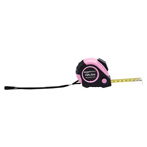 Amazon Basics Retractable Tape Measure with Push Button, Easy to Use, 16 Feet, Pink