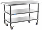 AmGood Stainless Steel Work Table with 2 Shelves and Casters | Metal Utility Table On Wheels (Stainless Steel Work Table with 2 Shelves + Casters, 36" Long x 18" Deep)