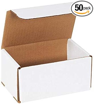 Secure Seal Shipping Boxes - 6x4x3" Mailers - White Foldable Corrugated Cardboard Packaging for Mailing, Moving, Storage, and Organizing - Strong Lightweight Foldable (Bulk 50 Pack)