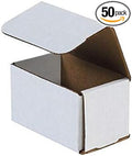 Secure Seal Shipping Boxes - 5x3x3" Mailers - White Foldable Corrugated Cardboard Packaging for Mailing, Moving, Storage, and Organizing - Strong Lightweight Foldable (Bulk 50 Pack)