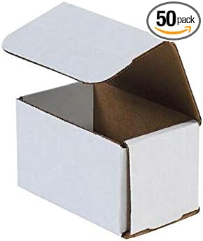 Secure Seal Shipping Boxes - 5x3x3" Mailers - White Foldable Corrugated Cardboard Packaging for Mailing, Moving, Storage, and Organizing - Strong Lightweight Foldable (Bulk 50 Pack)