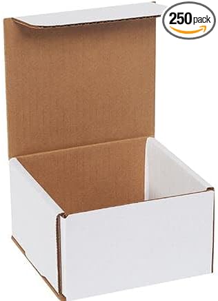 Secure Seal Shipping Boxes - 4x4x3" Mailers - White Foldable Corrugated Cardboard Packaging for Mailing, Moving, Storage, and Organizing - Strong Lightweight Foldable (Bulk 250 Pack)