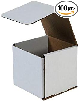 Secure Seal Shipping Boxes - 5x5x5" Mailers - White Foldable Corrugated Cardboard Packaging for Mailing, Moving, Storage, and Organizing - Strong Lightweight Foldable (Bulk 100 Pack)