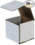 Secure Seal Shipping Boxes - 5x5x5" Mailers - White Foldable Corrugated Cardboard Packaging for Mailing, Moving, Storage, and Organizing - Strong Lightweight Foldable (Bulk 50 Pack)