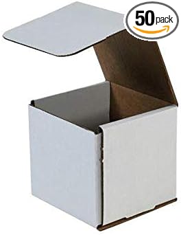 Secure Seal Shipping Boxes - 5x5x5" Mailers - White Foldable Corrugated Cardboard Packaging for Mailing, Moving, Storage, and Organizing - Strong Lightweight Foldable (Bulk 50 Pack)