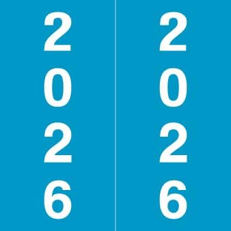 2026 Year Labels, Doctor Stuff 2026 Chart Stickers, Light Blue Color Coded, IFC AFV Style, USA Made Year Stickers for X-Ray Jackets, 500/Roll, 1 Roll, 1-7/8" x 1-7/8"