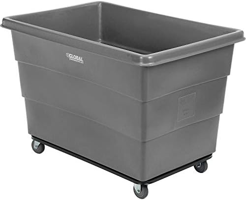 Global Industrial 20 Bushel Plastic Bulk Box Truck, Steel Chassis Base, 1200 lbs. Capacity, 4" Non-Maring Rubber Casters, Gray, 50-2/5"L x 34-3/5"W x 35-3/5"H