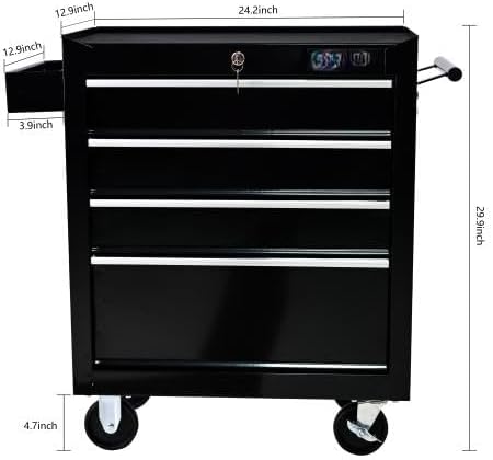 LuckyNote】Rolling Tool Chest, 4 Drawer Tool Box with Wheels, Heavy Duty Industrial Service Cart Storage Organizer with Locking System, Rolling Tool Box Organizer Tool Case for Garage, Repair Shop