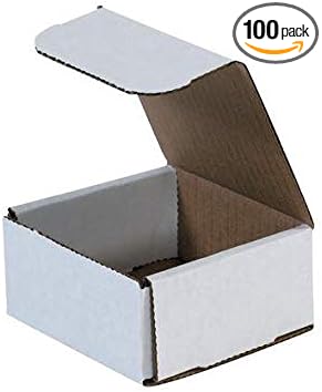 Secure Seal Shipping Boxes - 4x4x3" Mailers - White Foldable Corrugated Cardboard Packaging for Mailing, Moving, Storage, and Organizing - Strong Lightweight Foldable (Bulk 100 Pack)
