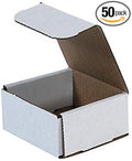 Secure Seal Shipping Boxes - 4x4x2" Mailers - White Foldable Corrugated Cardboard Packaging for Mailing, Moving, Storage, and Organizing - Strong Lightweight Foldable (Bulk 50 Pack)