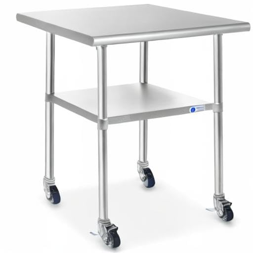 GRIDMANN NSF Stainless Steel Work & Prep Table 36 x 24 Inches with Caster Wheels and Under Shelf for Restaurant, Home, Hotel