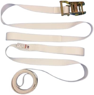 Everything Tie Down 2 inch x 15 Foot White Tent Ratchet Straps with Sewn Loops for Securing Tents or Large and Small Inflatables (8 Pack)