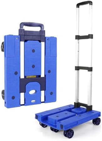 Heavy Duty Folding Hand Truck with 360° Rotating Wheels - Portable Trolley for Easy Luggage, Shopping & Cargo Transport - Space-Saving Design for Home & Travel Use