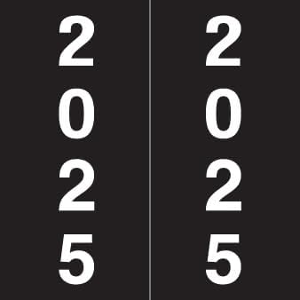 2025 Year Stickers, Doctor Stuff 2025 Chart Stickers, Black Color Coded, IFC Style, USA Made Year Labels for X-Ray Jackets, 500/Roll, 1 Roll, 1-7/8" x 1-7/8"