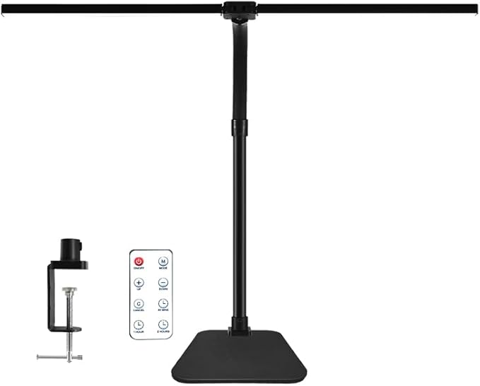 LED Desk Lamp for Office Dorm Home - Eye Caring Desk Light with Timer, Remote Control 24W Brightest Dual Screen Computer Monitor Gooseneck Dimmable Table lamp with Anti-Glare Cover Base