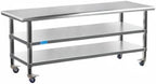 AmGood Stainless Steel Work Table with 2 Shelves and Casters | Metal Utility Table On Wheels (Stainless Steel Work Table with 2 Shelves + Casters, 60" Long x 30" Deep)
