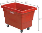 Global Industrial 6 Bushel Plastic Bulk Box Truck, Direct Mount Base, 500 lbs. Capacity, 3" Non-Maring Rubber Casters, Red, 33-2/5"L x 23" W x 24-1/2"H