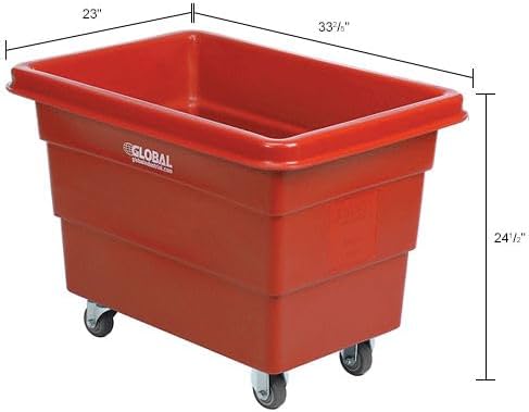 Global Industrial 6 Bushel Plastic Bulk Box Truck, Direct Mount Base, 500 lbs. Capacity, 3" Non-Maring Rubber Casters, Red, 33-2/5"L x 23" W x 24-1/2"H
