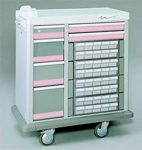 MSEC, 6 Drawer Full Sized 40 Bin Medication Cart, No Trim, Gray (Blue Trim)
