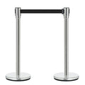 DuraSteel Chrome Crowd Control Barriers Stanchions with Retractable Belts - Metal Stanchion Posts w/ 6.5ft Black Retractable Barrier Belt Ropes - Queue VIP Safety Line Dividers - Set of 2 Stantions