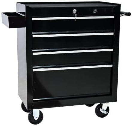 LuckyNote】Rolling Tool Chest, 4 Drawer Tool Box with Wheels, Heavy Duty Industrial Service Cart Storage Organizer with Locking System, Rolling Tool Box Organizer Tool Case for Garage, Repair Shop