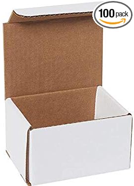 Secure Seal Shipping Boxes - 5x4x3" Mailers - White Foldable Corrugated Cardboard Packaging for Mailing, Moving, Storage, and Organizing - Strong Lightweight Foldable (Bulk 100 Pack)