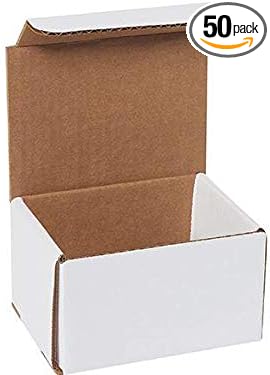 Secure Seal Shipping Boxes - 5x4x3" Mailers - White Foldable Corrugated Cardboard Packaging for Mailing, Moving, Storage, and Organizing - Strong Lightweight Foldable (Bulk 50 Pack)