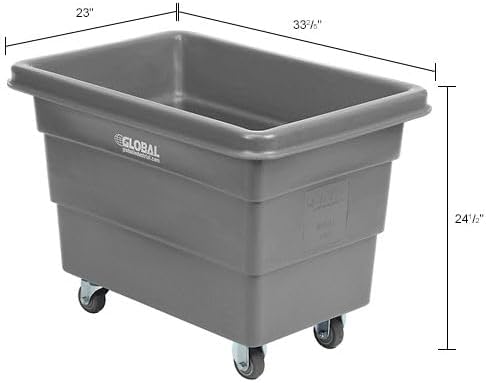 Global Industrial 6 Bushel Plastic Bulk Box Truck, Direct Mount Base, 500 lbs. Capacity, 3" Non-Maring Rubber Casters, Gray, 33-2/5"L x 23" W x 24-1/2"H
