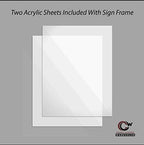 Crowd Control Warehouse Pedestal Standing Floor Sign Frame with Sloped Base, 8.5x11 Inch Horizontal, Polished Stainless Steel