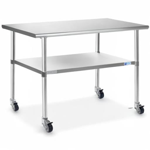 GRIDMANN NSF Stainless Steel Work & Prep Table 48 x 24 Inches with Caster Wheels and Under Shelf for Restaurant, Home, Hotel