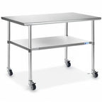 GRIDMANN NSF Stainless Steel Work & Prep Table 48 x 24 Inches with Caster Wheels and Under Shelf for Restaurant, Home, Hotel