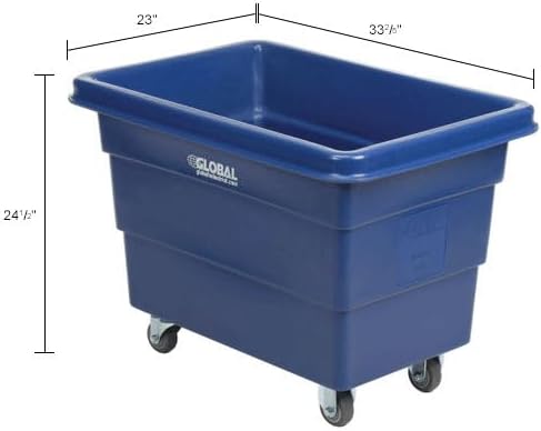 Global Industrial 6 Bushel Plastic Bulk Box Truck, Direct Mount Base, 500 lbs. Capacity, 3" Non-Maring Rubber Casters, Blue, 33-2/5"L x 23" W x 24-1/2"H