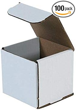 Secure Seal Shipping Boxes - 4x4x4" Mailers - White Foldable Corrugated Cardboard Packaging for Mailing, Moving, Storage, and Organizing - Strong Lightweight Foldable (Bulk 100 Pack)