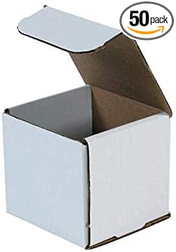 Secure Seal Shipping Boxes - 4x4x4" Mailers - White Foldable Corrugated Cardboard Packaging for Mailing, Moving, Storage, and Organizing - Strong Lightweight Foldable (Bulk 50 Pack)