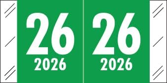 2026 Year Labels, Doctor Stuff 2026 Chart Stickers, Green Color Coded, Tabbies 11700 Style, USA Made Year Stickers for End Tab File Folders, 1000/Roll, 1 Roll, 3/4" x 1-1/2"