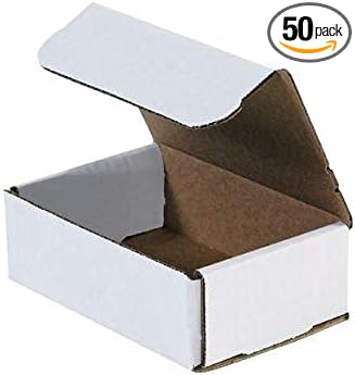 Secure Seal Shipping Boxes - 6x4x2" Mailers - White Foldable Corrugated Cardboard Packaging for Mailing, Moving, Storage, and Organizing - Strong Lightweight Foldable (Bulk 50 Pack)