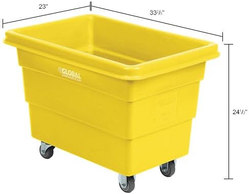 Global Industrial 6 Bushel Plastic Bulk Box Truck, Direct Mount Base, 500 lbs. Capacity, 3" Non-Maring Rubber Casters, Yellow, 33-2/5"L x 23" W x 24-1/2"H