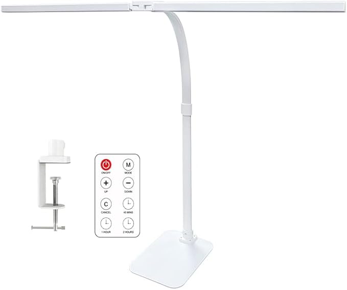 LED Desk Lamp for Office Dorm Home - Eye Caring Desk Light with Timer, Remote Control 24W Brightest Dual Screen Computer Monitor Gooseneck Dimmable Table lamp with Anti-Glare Cover Base
