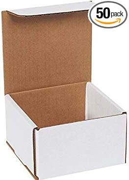 Secure Seal Shipping Boxes - 5x5x3" Mailers - White Foldable Corrugated Cardboard Packaging for Mailing, Moving, Storage, and Organizing - Strong Lightweight Foldable (Bulk 50 Pack)