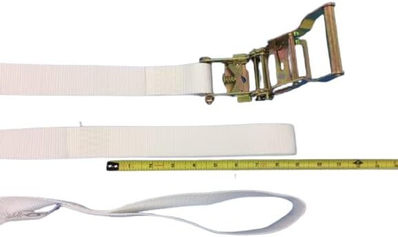 Everything Tie Down 2 inch x 15 Foot White Tent Ratchet Straps with Sewn Loops for Securing Tents or Large and Small Inflatables (8 Pack)