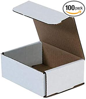 Secure Seal Shipping Boxes - 5x4x2" Mailers - White Foldable Corrugated Cardboard Packaging for Mailing, Moving, Storage, and Organizing - Strong Lightweight Foldable (Bulk 100 Pack)