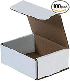 Secure Seal Shipping Boxes - 5x4x2" Mailers - White Foldable Corrugated Cardboard Packaging for Mailing, Moving, Storage, and Organizing - Strong Lightweight Foldable (Bulk 100 Pack)