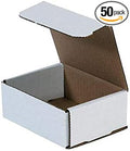 Secure Seal Shipping Boxes - 5x4x2" Mailers - White Foldable Corrugated Cardboard Packaging for Mailing, Moving, Storage, and Organizing - Strong Lightweight Foldable (Bulk 50 Pack)
