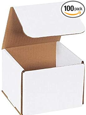 Secure Seal Shipping Boxes - 5x5x4" Mailers - White Foldable Corrugated Cardboard Packaging for Mailing, Moving, Storage, and Organizing - Strong Lightweight Foldable (Bulk 100 Pack)