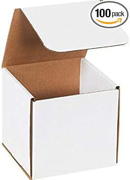 Secure Seal Shipping Boxes - 6x6x6" Mailers - White Foldable Corrugated Cardboard Packaging for Mailing, Moving, Storage, and Organizing - Strong Lightweight Foldable (Bulk 100 Pack)