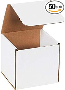 Secure Seal Shipping Boxes - 6x6x6" Mailers - White Foldable Corrugated Cardboard Packaging for Mailing, Moving, Storage, and Organizing - Strong Lightweight Foldable (Bulk 50 Pack)