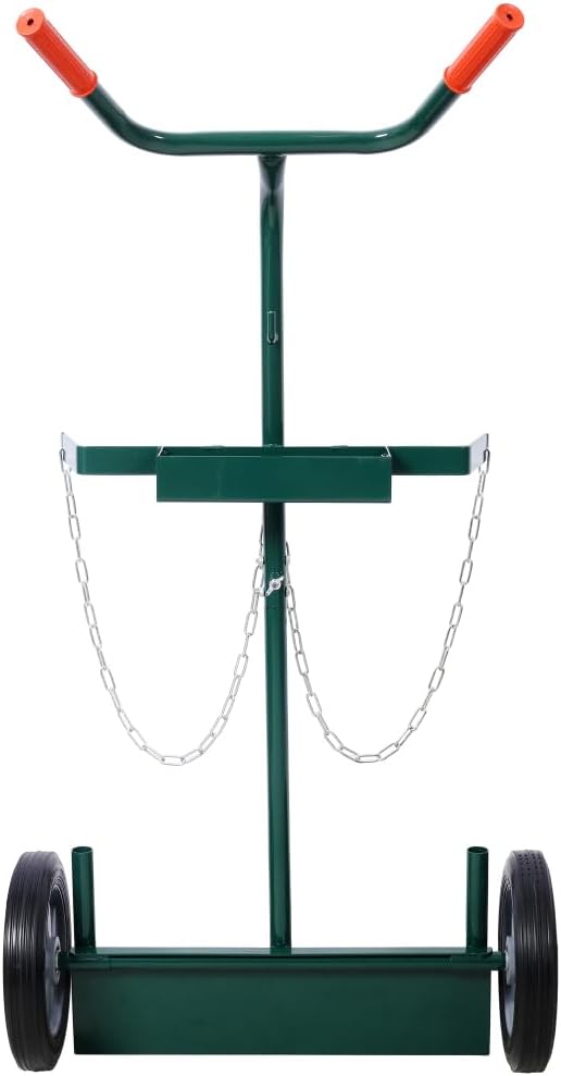 Heavy Duty 440lbs Capacity Welding Cylinder Hand Truck - Dual Oxygen Acetylene Tank Cart Dolly with 10" Solid Rubber Wheels, Tool Box & Welding Rod Holder, Green
