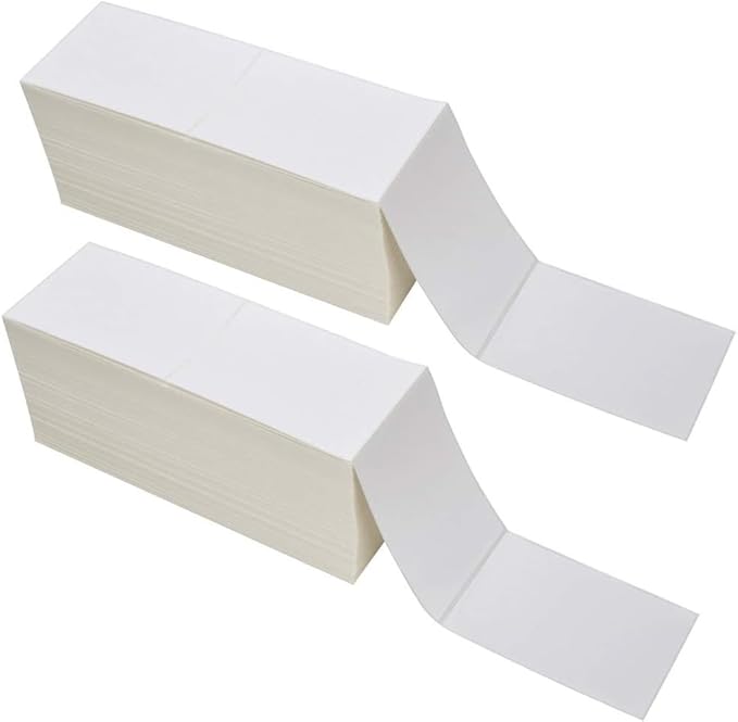 4x6 Direct Thermal Labels - Fanfold with Perforations - Permanent Adhesive - 2 Stack 1000 Labels