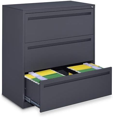 nbf signature series Ogden 3 Drawer Lateral File Cabinet - Steel Metal Filing Cabinet with Locking Drawers - Heavy Duty Cabinets for Organized Office File & Folder Storage - 42" W, Black