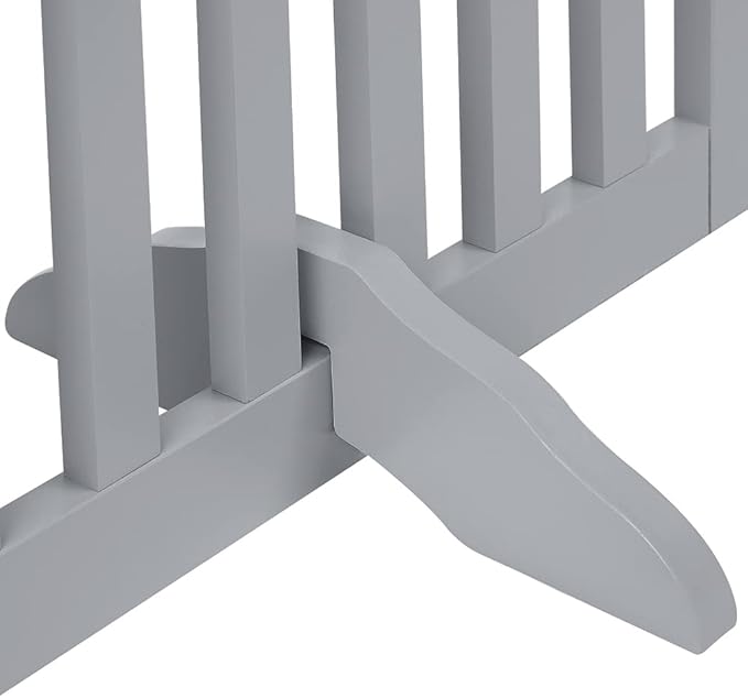 unipaws 24" H Free Standing Pet Gate for Dog Cat, Wooden Dog Gates for Doorway, Stairs, Step Over Foldable Pet Fence for The House, Expandable Barrier, Indoor Use, Grey